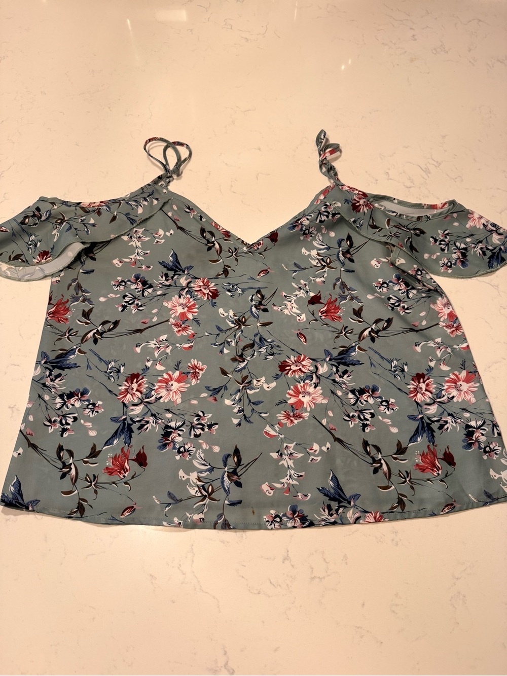 SHEIN Floral Cold-Shoulder Camisole in Sage Green with Pink & Blue Blooms